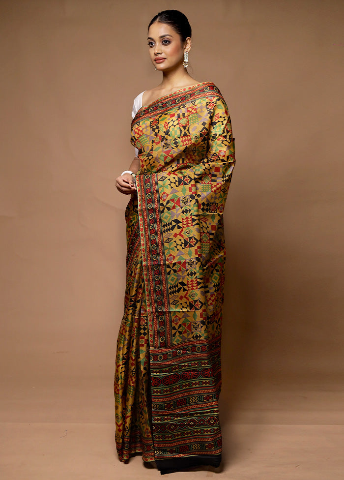 Multicolor Printed Pure Silk Saree Without Blouse Piece Finishline Online