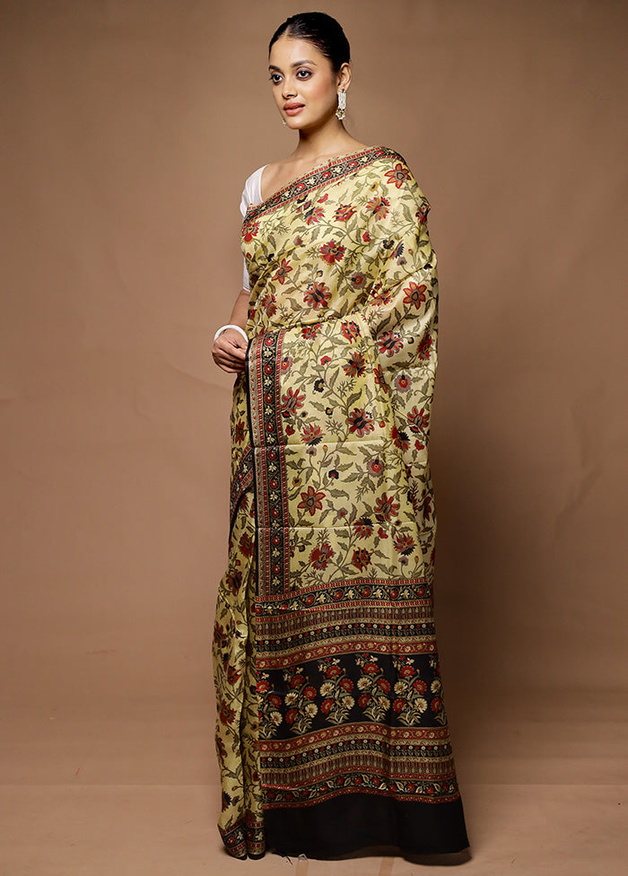 Cream Printed Pure Silk Saree Without Blouse Piece Buy Cheap Fake