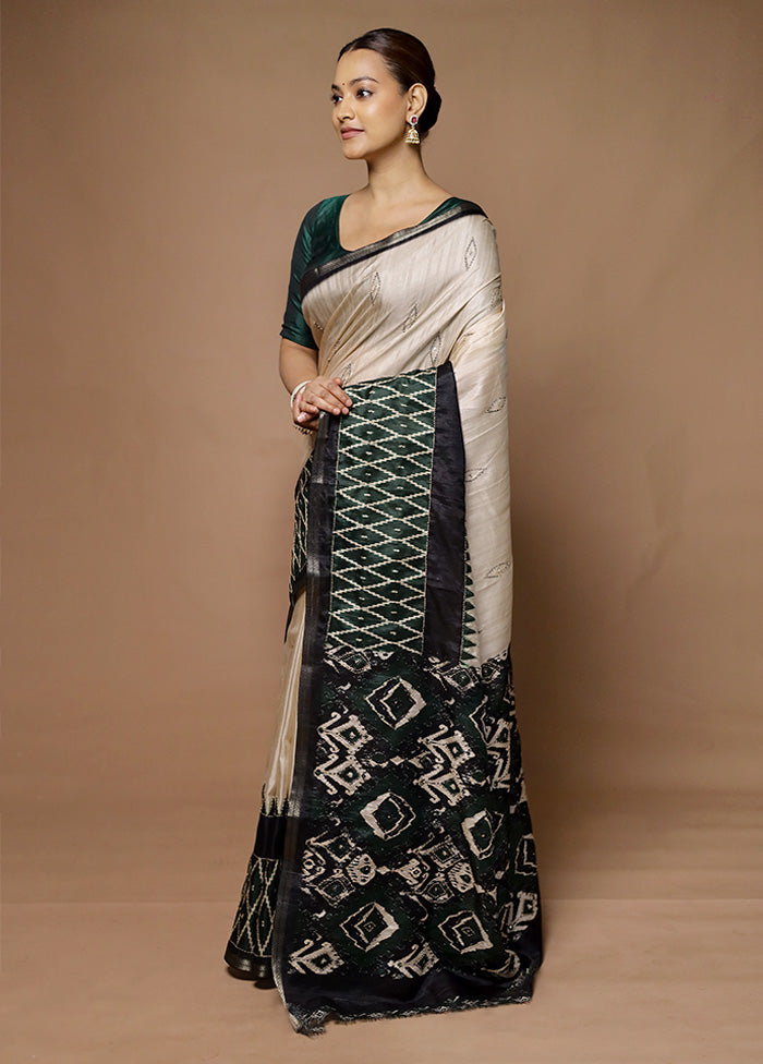 Cream Tussar Silk Saree With Blouse Piece Buy Cheap How Much