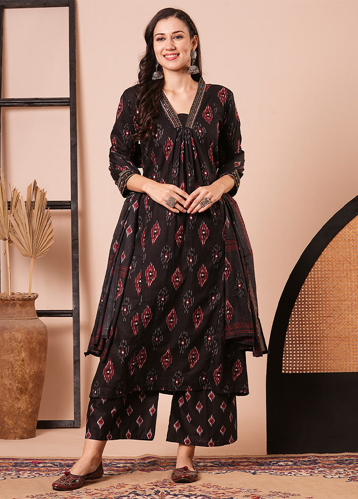 3 Pc Black Readymade Cotton Dupatta Suit Set Cheap Sale Tumblr