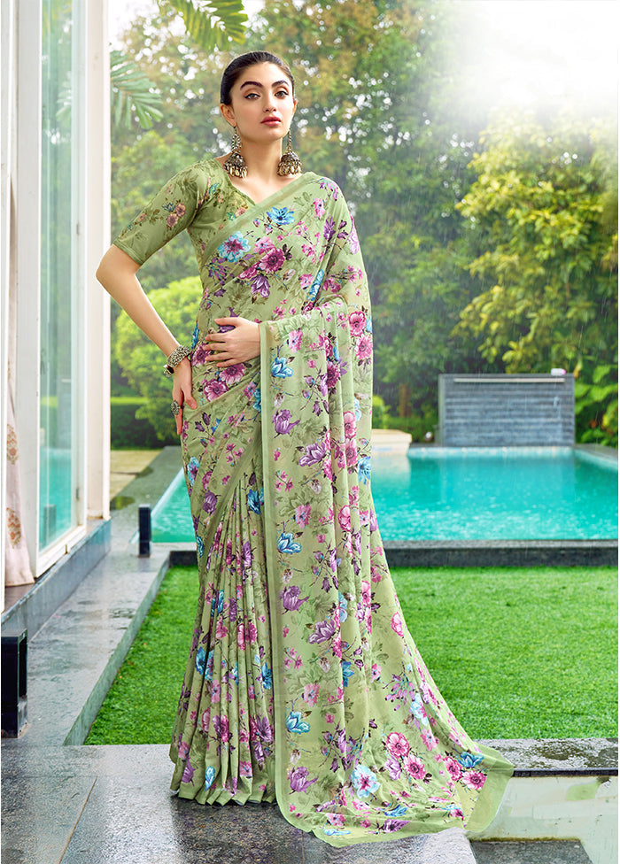 Pista Green Georgette Saree With Blouse Piece Shop For Sale