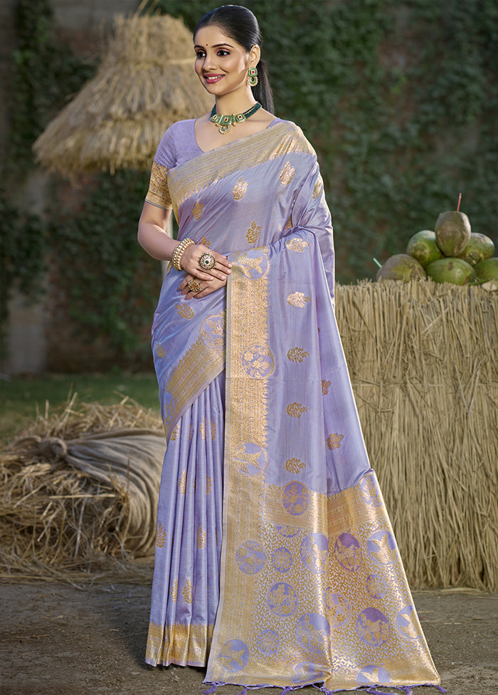 Purple Spun Silk Saree With Blouse Piece Comfortable Cheap Pice