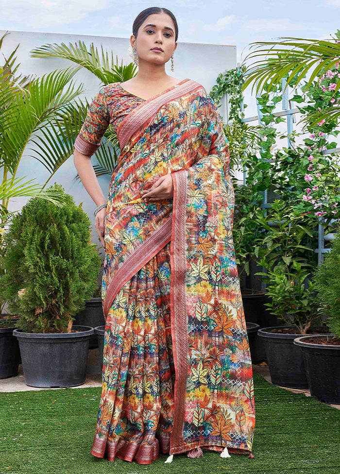 Multicolor Linen Silk Saree With Blouse Piece Cheap Sale Outlet