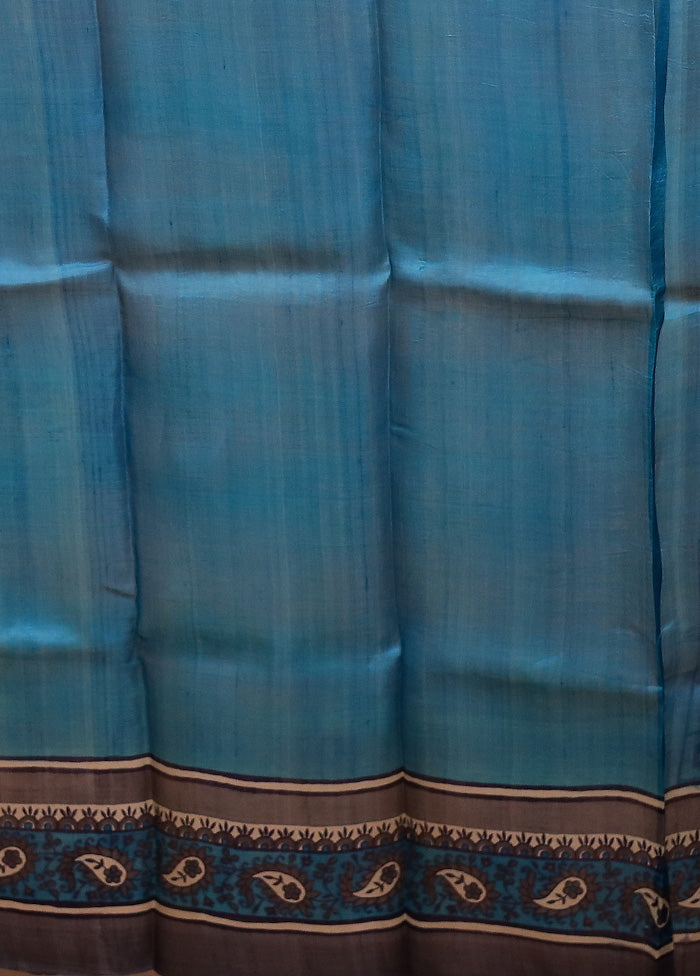 Blue Printed Pure Silk Saree Without Blouse Piece Comfortable Cheap Online