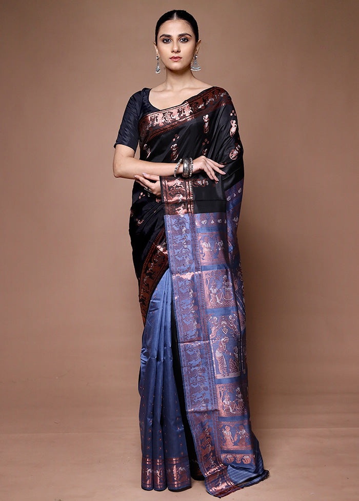 Black Handloom Baluchari Pure Silk Saree With Blouse Piece Buy