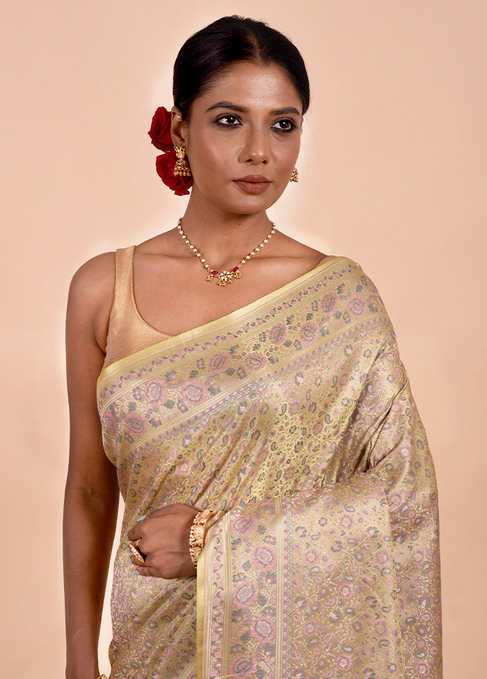 Cream Jamewar Silk Saree With Blouse Piece Buy Cheap Newest