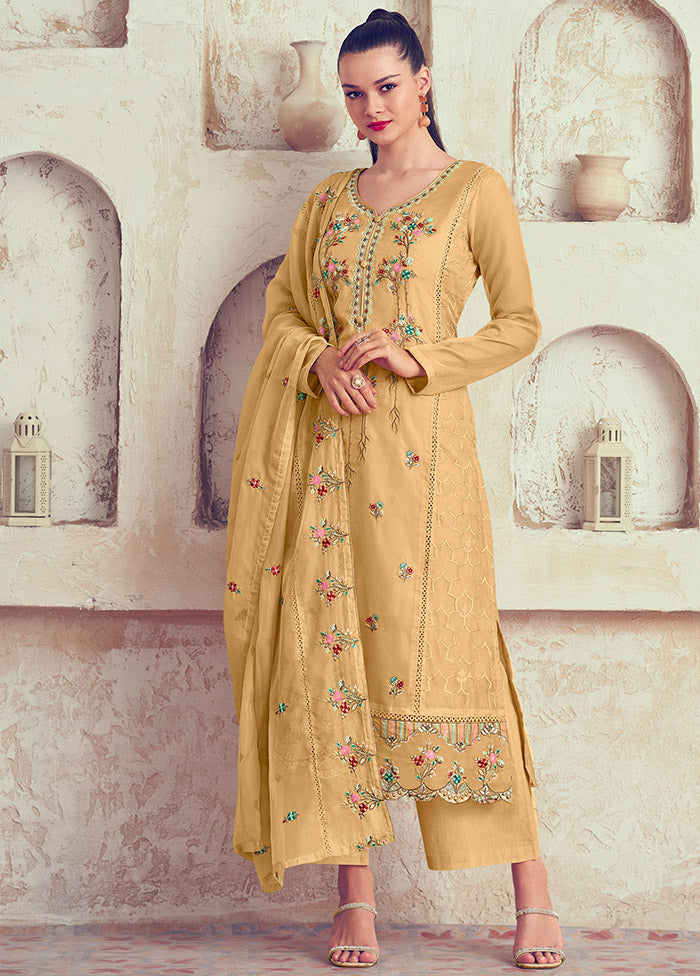 3 Pc Yellow Unstitched Net Suit Set Buy Cheap 2025 Newest