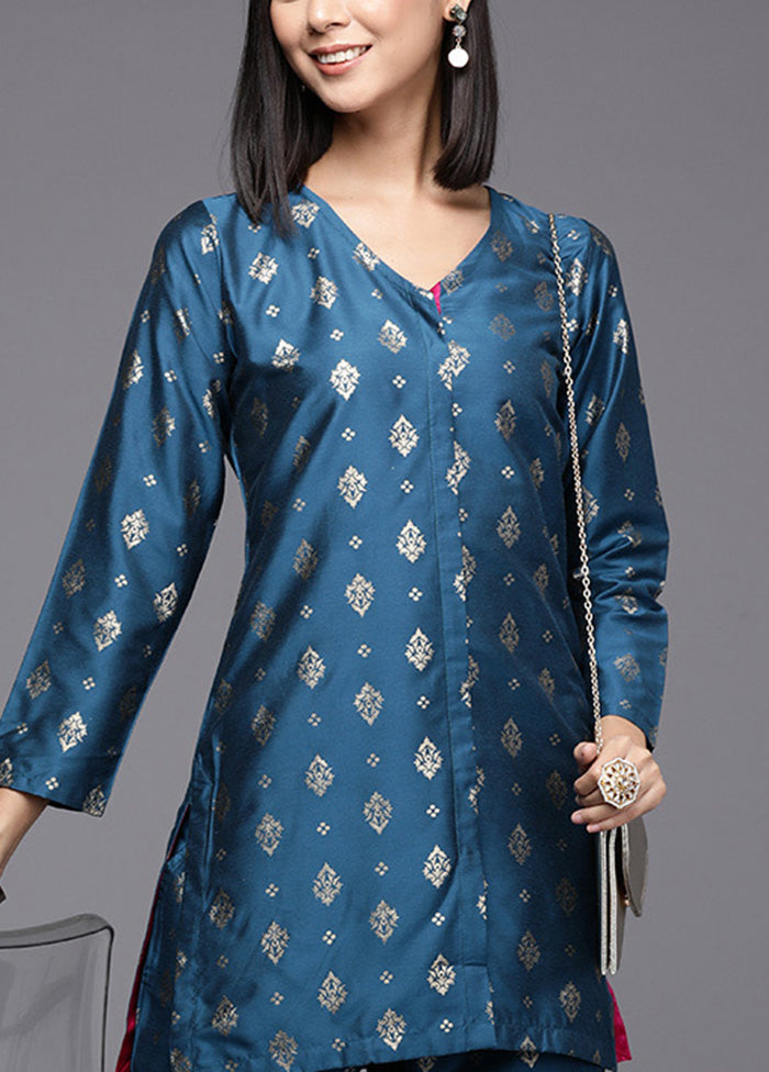 2 Pc Teal Blue Readymade Silk Tunic Set With Mastercard Cheap Online