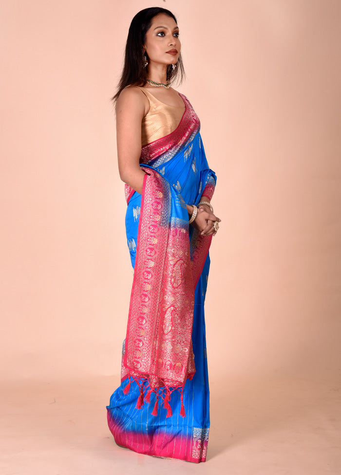 Blue Dupion Silk Saree With Blouse Piece Get To Buy Cheap Online