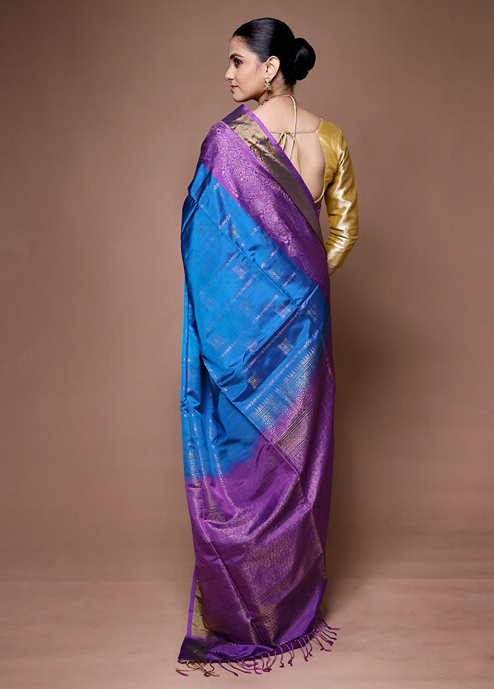 Blue Handloom Kanchipuram Pure Silk Saree With Blouse Piece Outlet Looking For