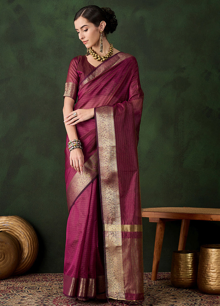 Magenta Organza Saree With Blouse Piece Sale With Mastercard