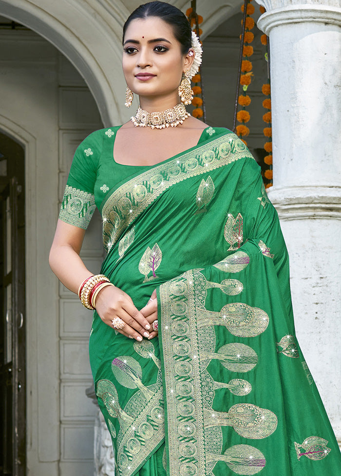 Green Spun Silk Saree With Blouse Piece Buy Cheap Official Site