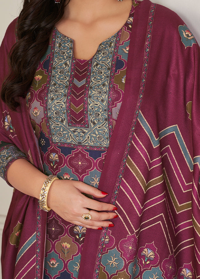 3 Pc Multicolor Unstitched Pashmina Suit Set Outlet Online