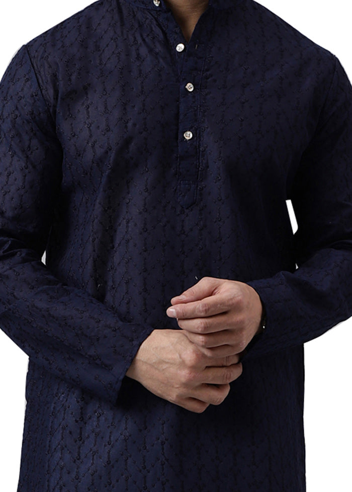 Navy Blue Silk Embroidered Kurta Perfect Cheap Pice