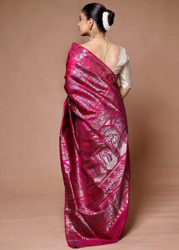 Pink Handloom Baluchari Pure Silk Saree With Blouse Piece Best Sale Online