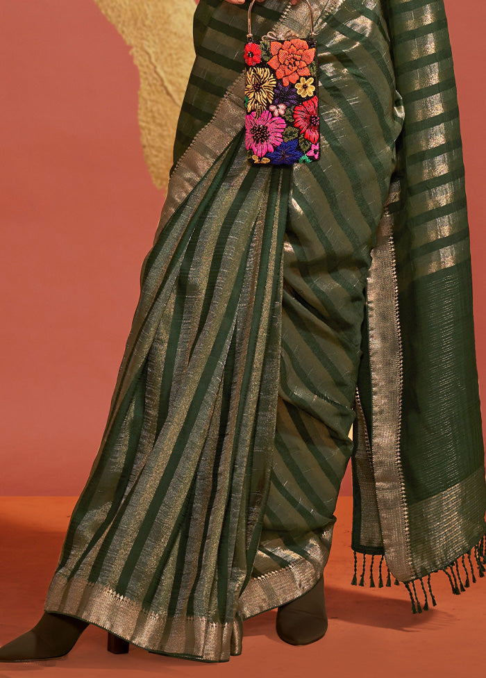 Green Spun Silk Saree With Blouse Piece 2025 Cheap Pice