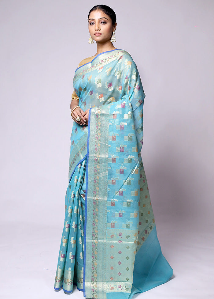 Blue Kora Silk Saree With Blouse Piece Outlet Finishline