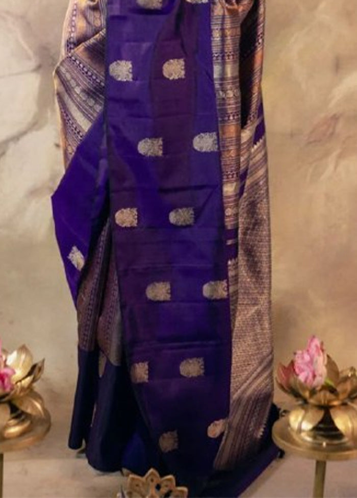 Purple Banarasi Silk Saree With Blouse Piece Cheap Sale Best Pices