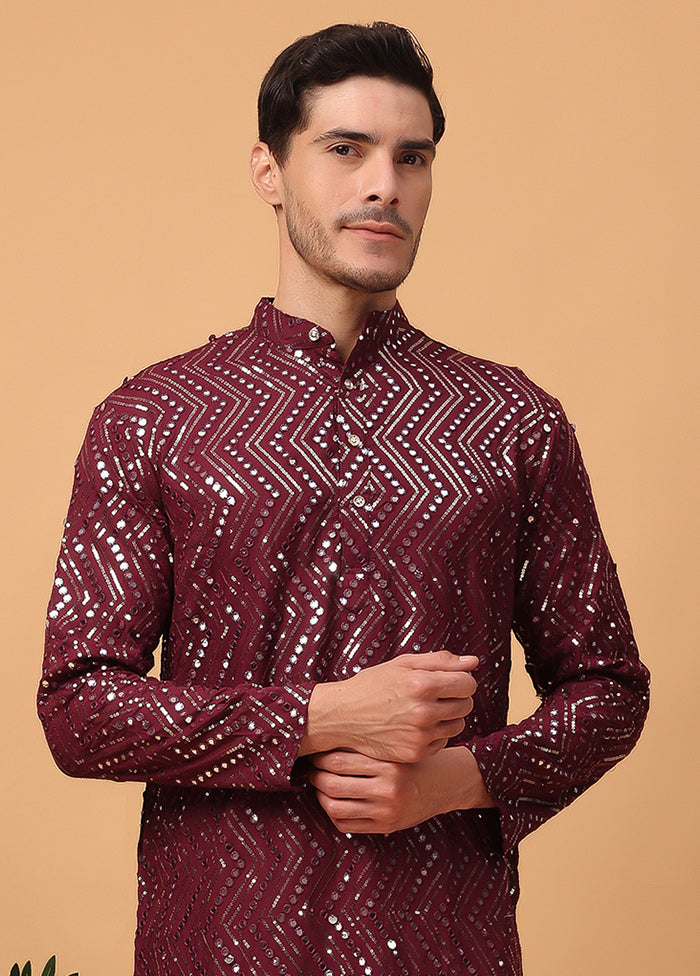 Dark Purple Viscose Embroidered Kurta Pay With Visa For Sale