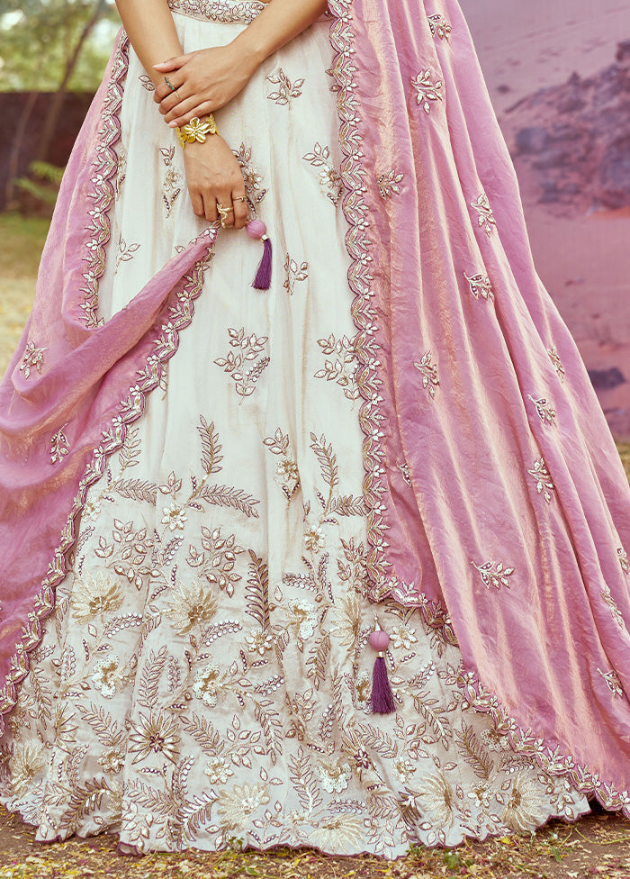 3 Pc Cream Viscose Semi Stitched Lehenga Set Footlocker Online