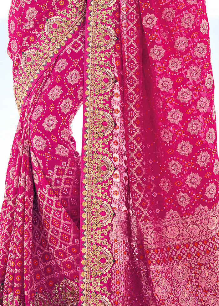 Pink Pure Georgette Saree With Blouse Piece Discount Many Kinds Of