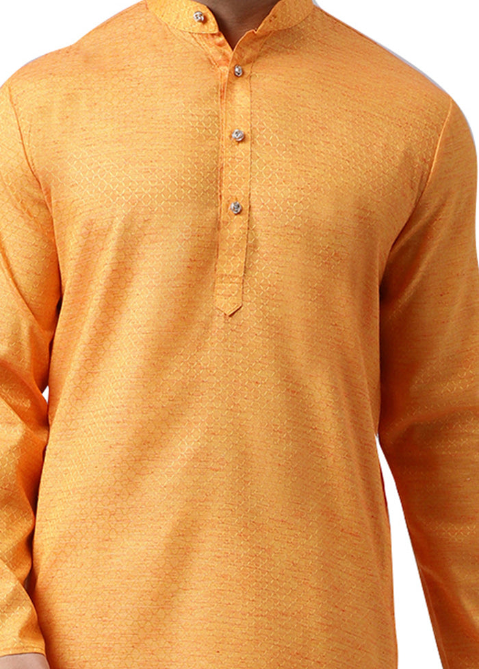 Orange Silk Jacquard Kurta Pictures Cheap Pice