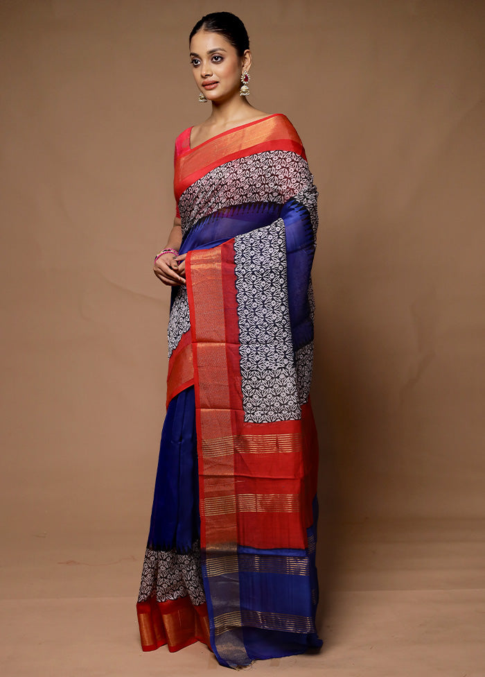 Blue Chanderi Cotton Saree With Blouse Piece Buy Cheap Low Cost