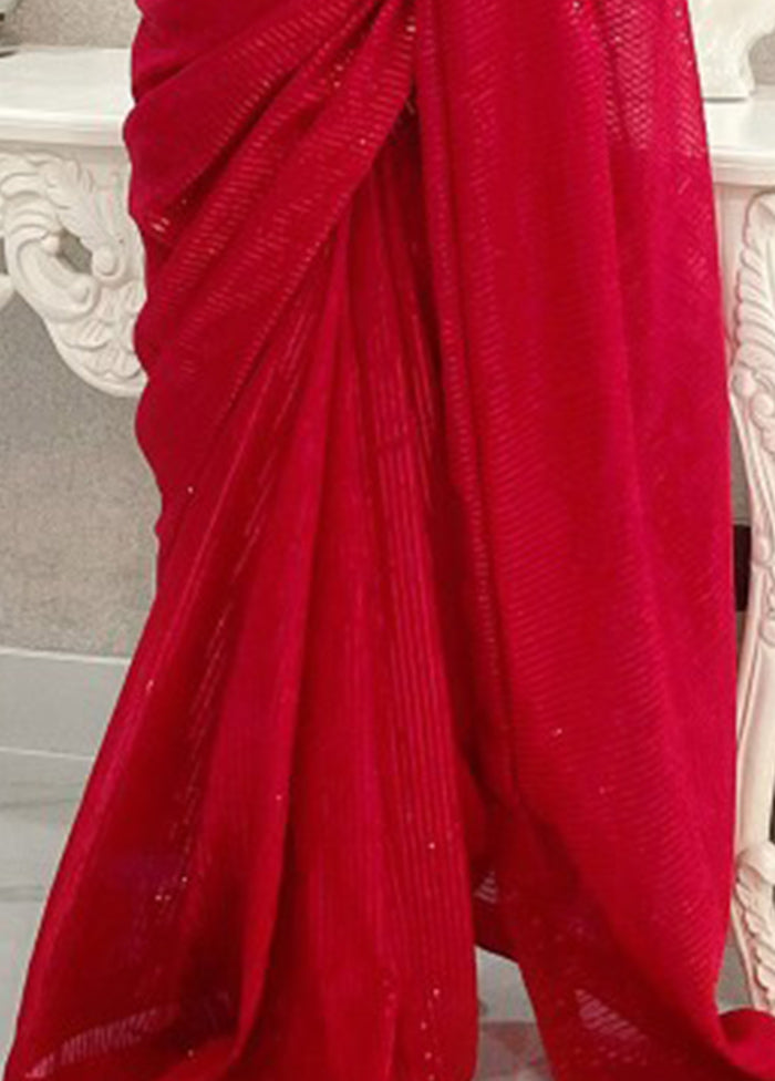 Red Georgette Saree With Blouse Piece Official For Sale