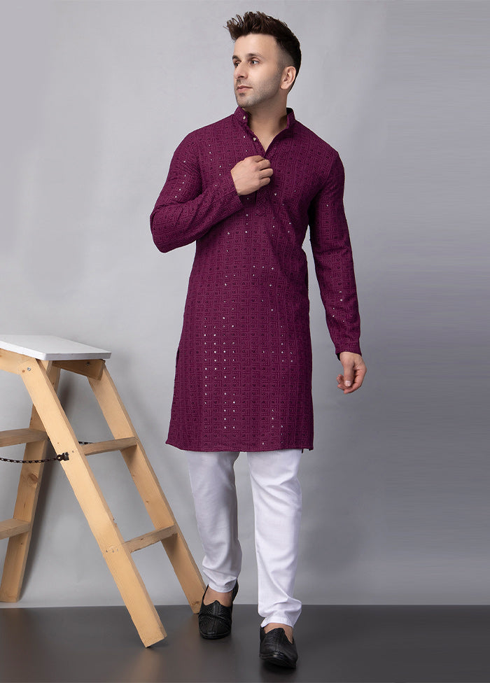 2 Pc Purple Viscose Kurta Pajama Set For Nice Online