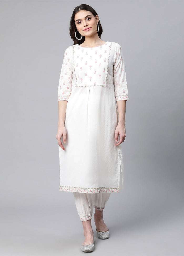 2 Pc Off White Pure Readymade Cotton Kurti Set Reliable Online