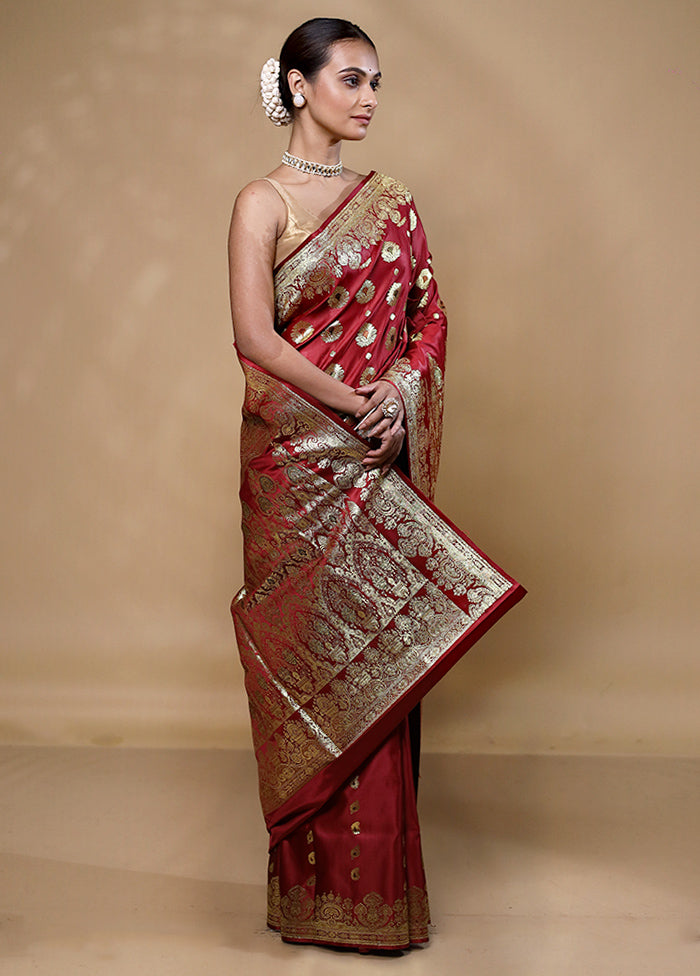 Maroon Banarasi Silk Saree With Blouse Piece Free Shipping Manchester Great Sale