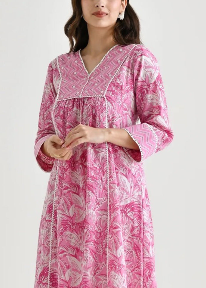 2 Pc Pink Readymade Rayon Kurti Set Cheap Sale With Credit Card