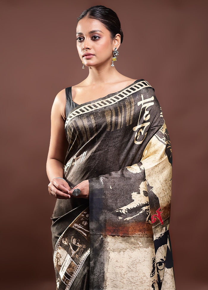 Black Printed Pure Silk Saree Without Blouse Piece Limited Edition