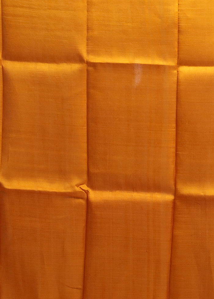 Yellow Printed Pure Silk Saree Without Blouse Piece Cheapest Pice