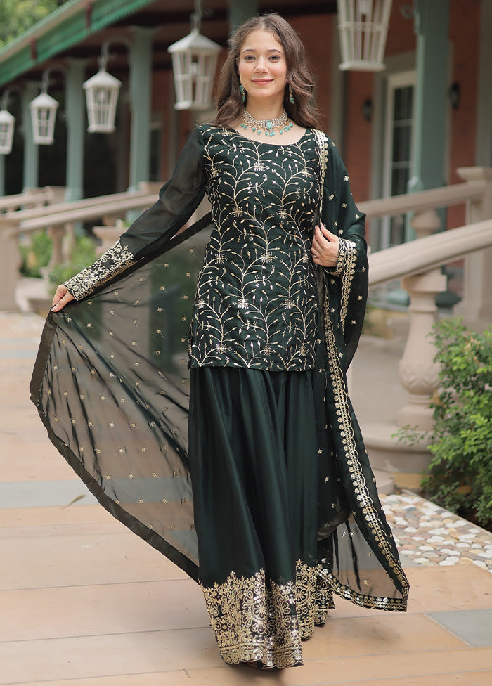 3 Pc Green Readymade Silk Suit Set Outlet Fashion Style