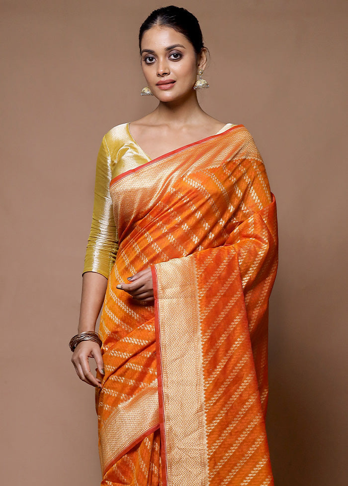 Orange Kora Silk Saree With Blouse Piece Discount Brand New Unisex