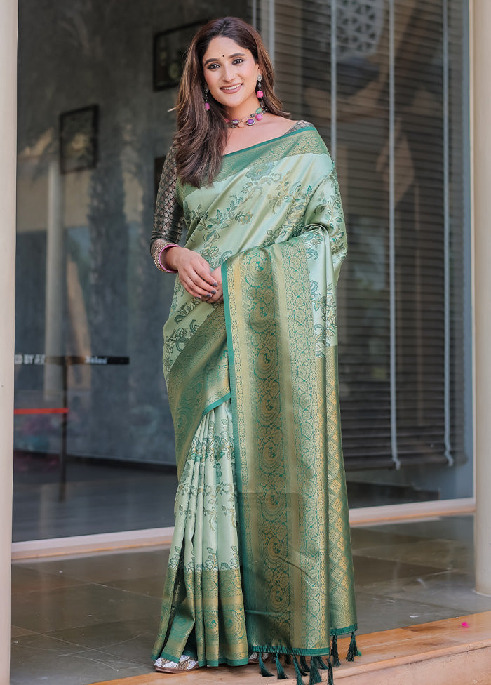 Sea Green Spun Silk Saree With Blouse Piece Free Shipping Get To Buy