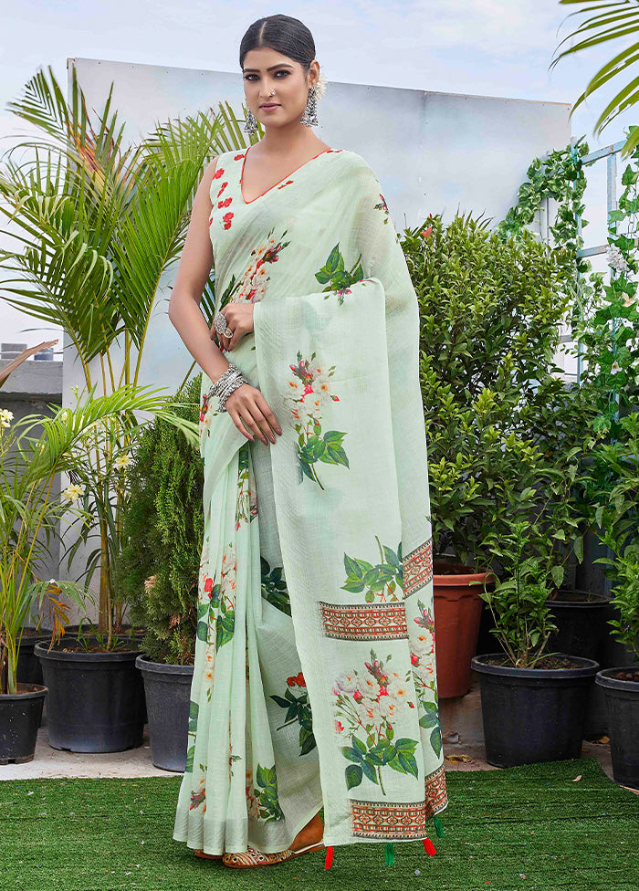 Pista Green Linen Silk Saree With Blouse Piece Cheap Websites