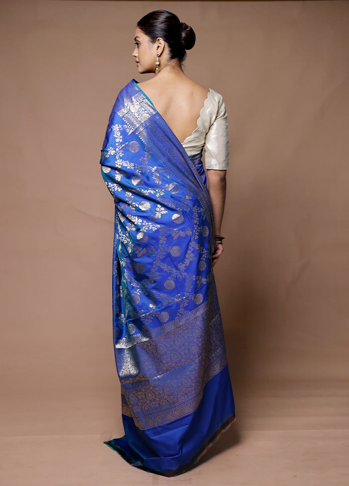 Blue Uppada Silk Saree With Blouse Piece Cheap Pices Authentic