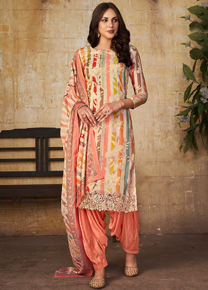 3 Pc Beige Unstitched Suit Set With Dupatta Official Site Sale Online