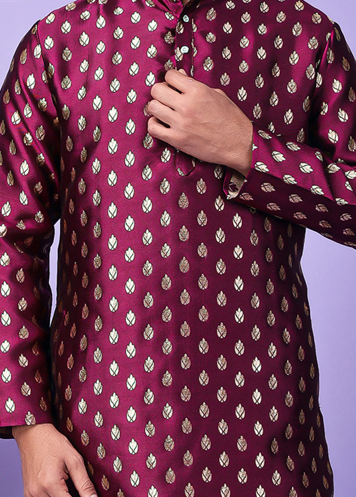 Purple Silk Jacquard Knee Length Kurta Online Cheap Online