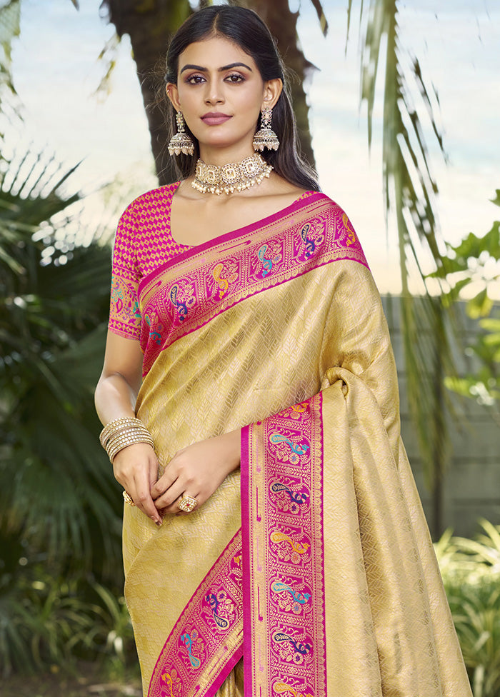 Yellow Spun Silk Saree With Blouse Piece Cheap Sale 2025