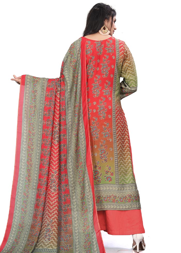 3 Pc Multicolor Unstitched Silk Suit Set Newest For Sale