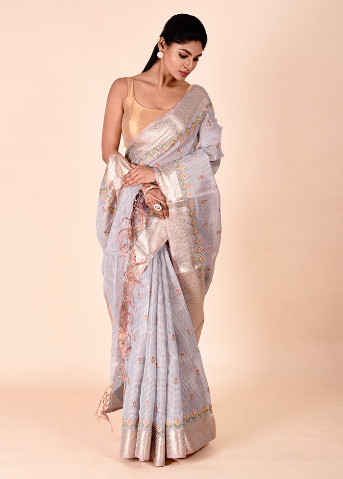 Grey Tissue Silk Saree With Blouse Piece Pictures Online