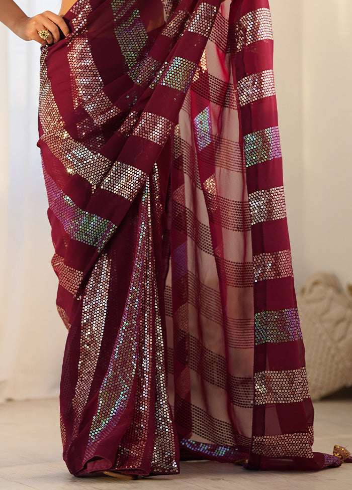 Maroon Georgette Saree With Blouse Piece Pay With Paypal Cheap Online