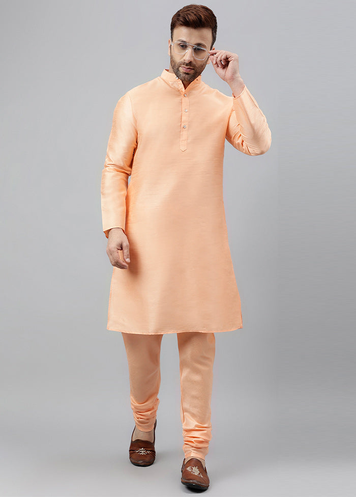 2 Pc Peach Dupion Silk Kurta Pajama Set Popular Sale Online