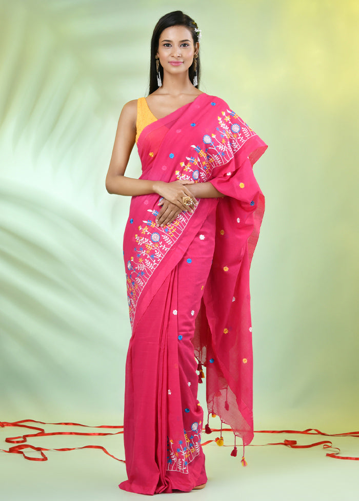 Pink Cotton Saree With Blouse Piece Discount Professional