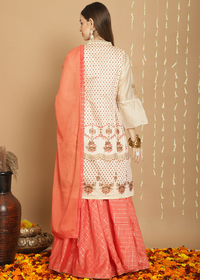 3 Pc Cream Unstitched Chanderi Suit Set Free Shipping Cheap Real