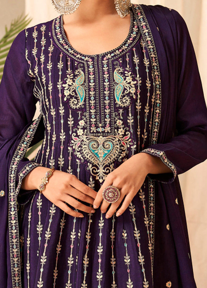 3 Pc Purple Unstitched Silk Suit Set Sale For Cheap