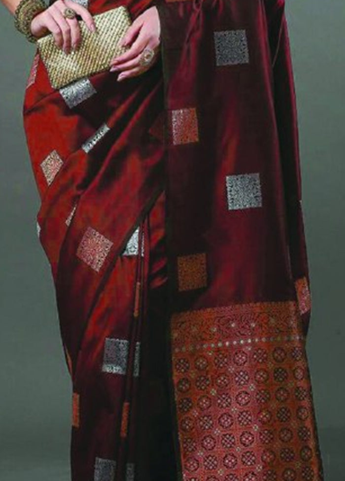 Maroon Banarasi Silk Saree With Blouse Piece For Cheap